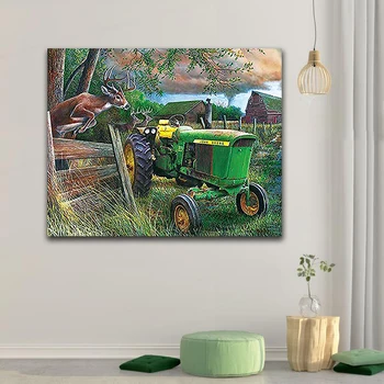 

DIY colorings pictures by numbers with colors Farm tractor with deer picture drawing painting by numbers framed Home