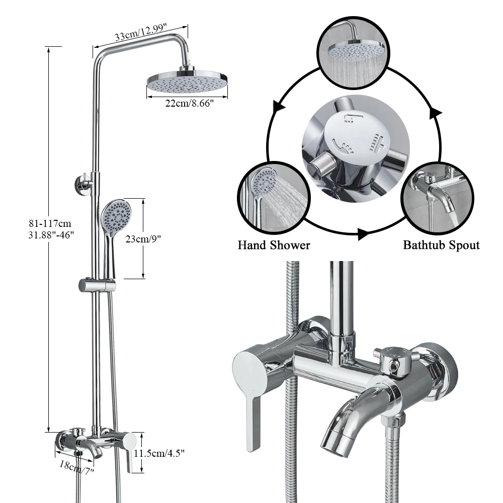 US Bathroom Hand Shower Faucet Set Bathtub Hand Spray Wall Mounted Mixer  Tap