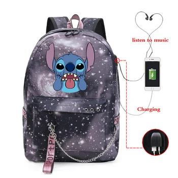 

Casual Kawaii Stitch Backpack Teens Boys Girls USB Charging Surprise Gift Bag Men Women School Bag Teens New Daily Rucksack