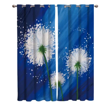 

Oil Painting Style Blue Background Abstract Dandelion Room Curtains Large Window Living Room Kitchen Outdoor Indoor