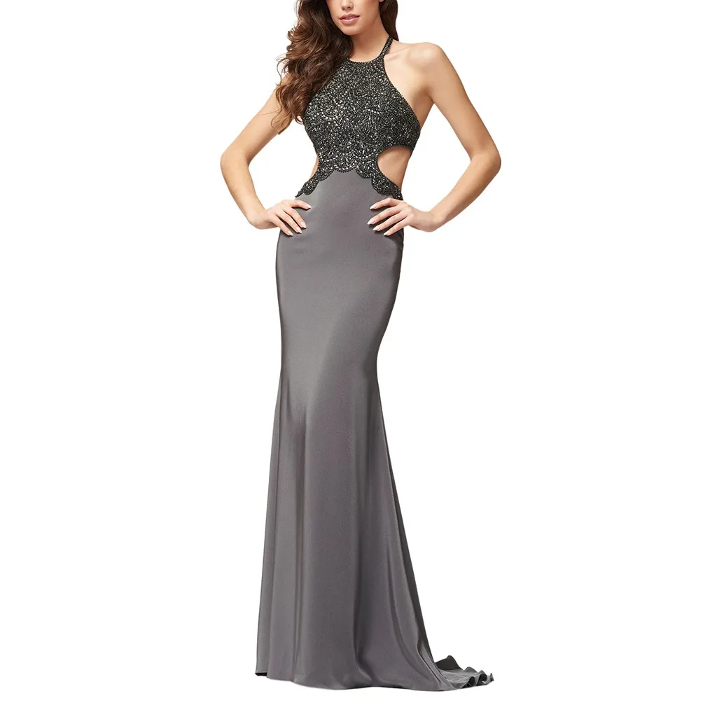 

JAYCOSIN Formal Evening Maxi Dresses 2019 Pretty New Mermaid Halter Sleeveless High Waist Backless Party Gowns Soiree Female