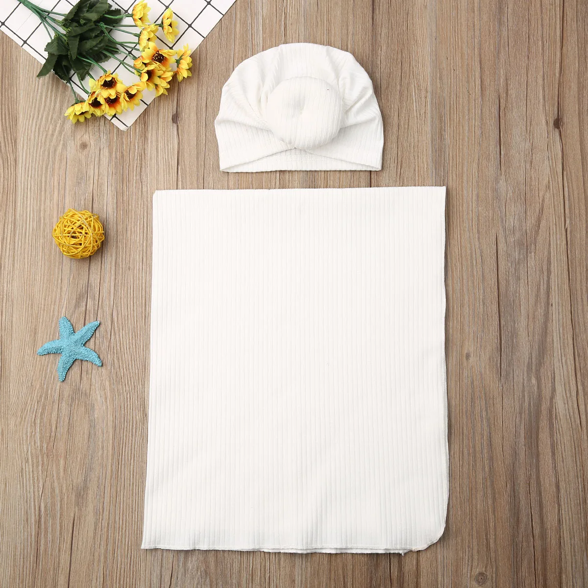 Pudcoco Newborn Baby Boy Girl Clothes Solid Color Soft Swaddle Muslin Blanket Wrap Swaddling Blanket 2Pcs Outfits Clothes