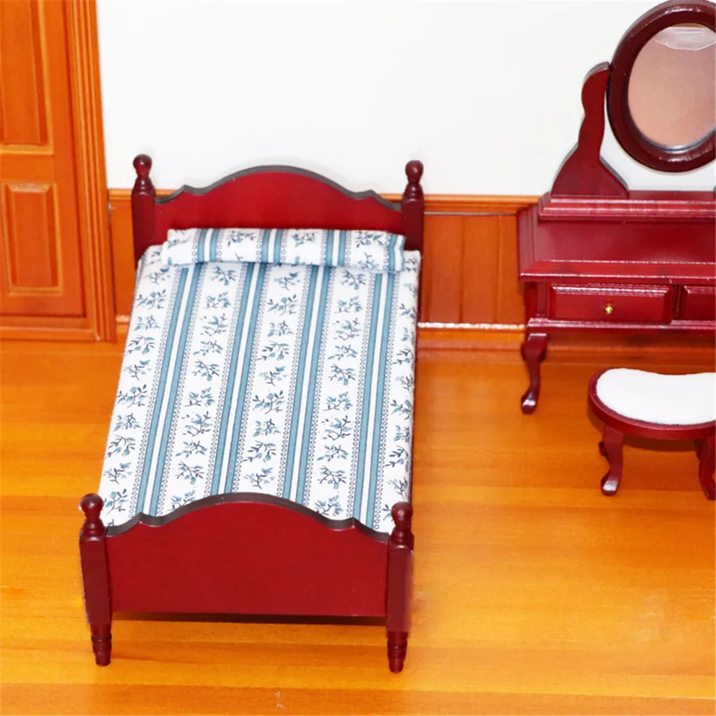 Furniture Toys Doll Accessory 1:12 Mini Dollhouse Furniture Bed Set Miniature Living Room Kids BAby Pretend Play Toy Doll Bed