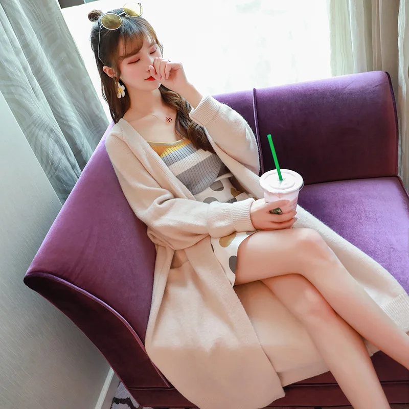 Best Price Elegant Female Winter Tops Loose cardigan sweater Solid long sleeve pocket long coat Simple womens oversized sweaters MILINSUS