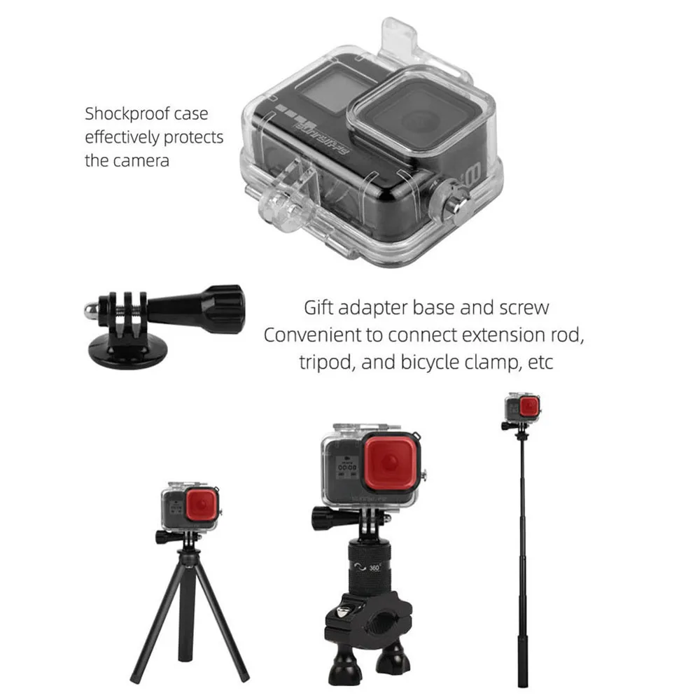 60 м подводный водонепроницаемый чехол для GoPro 8 Спортивная камера защитный чехол Корпус черный чехол для камеры Дайвинг Плавательный набор