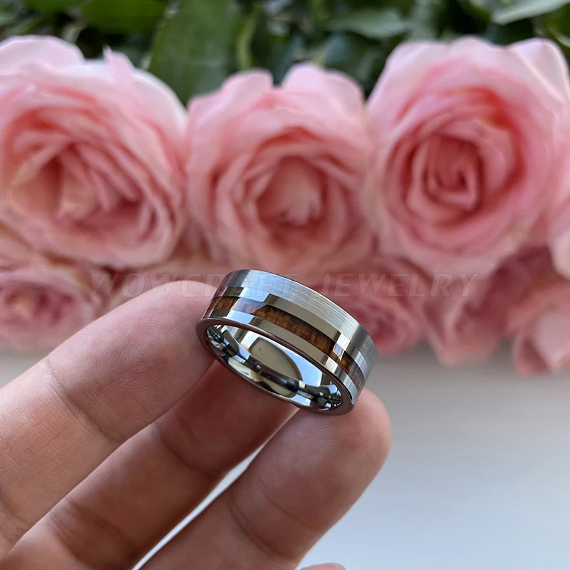 Кольцо из карбида вольфрама с деревянной вставкой 8 мм|Обручальные кольца| |