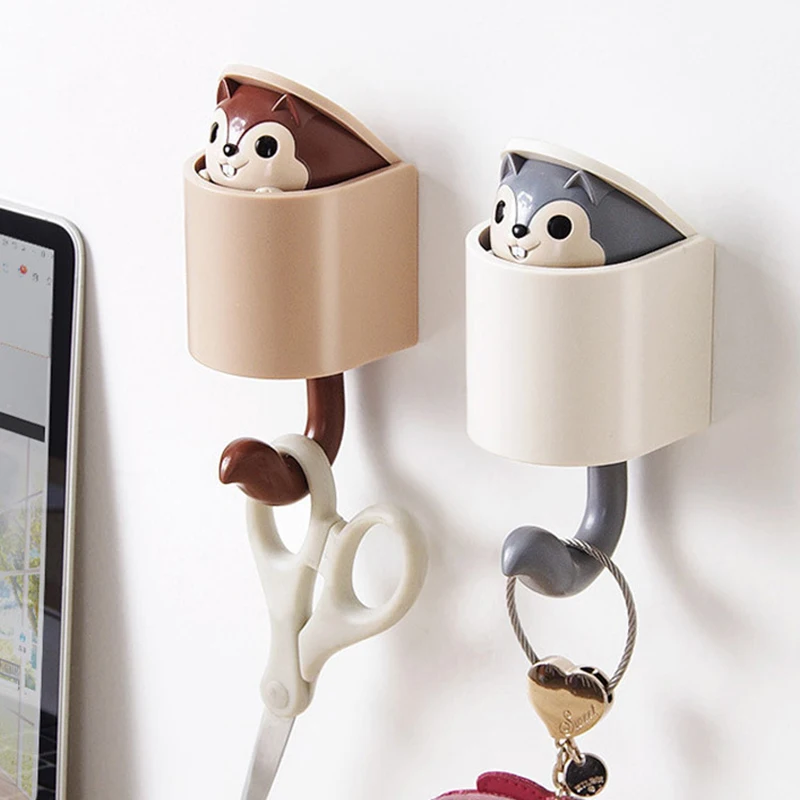 Invisible Squirrel Hook Umbrella Key Hangers Adhesive Mountable Wall Hook for Coat Hat Cellphone Decor Wall Door Organization