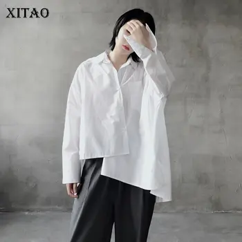 

XITAO Irregular Vintage White Blouse Women Clothes 2019 Pocket Turn Down Collar Full Sleeve Shirt Top Autumn New Korean WQR1671