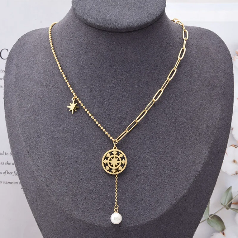 

Fashion light luxury titanium steel eight star pearl pendant necklace female Korean exquisite simple design sense net red clavic