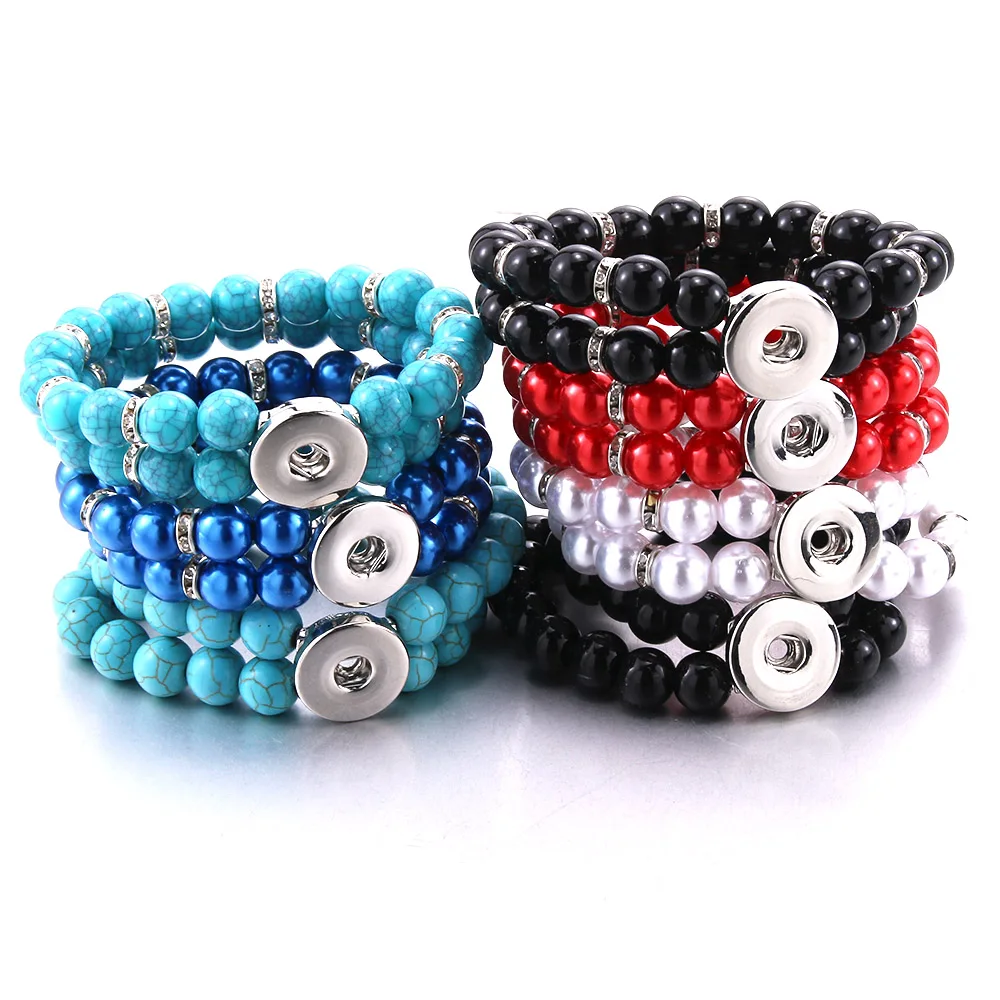 18mmSnapJewelryMultilayer10mmCrystalPearlsBeadSnapBraceletFit