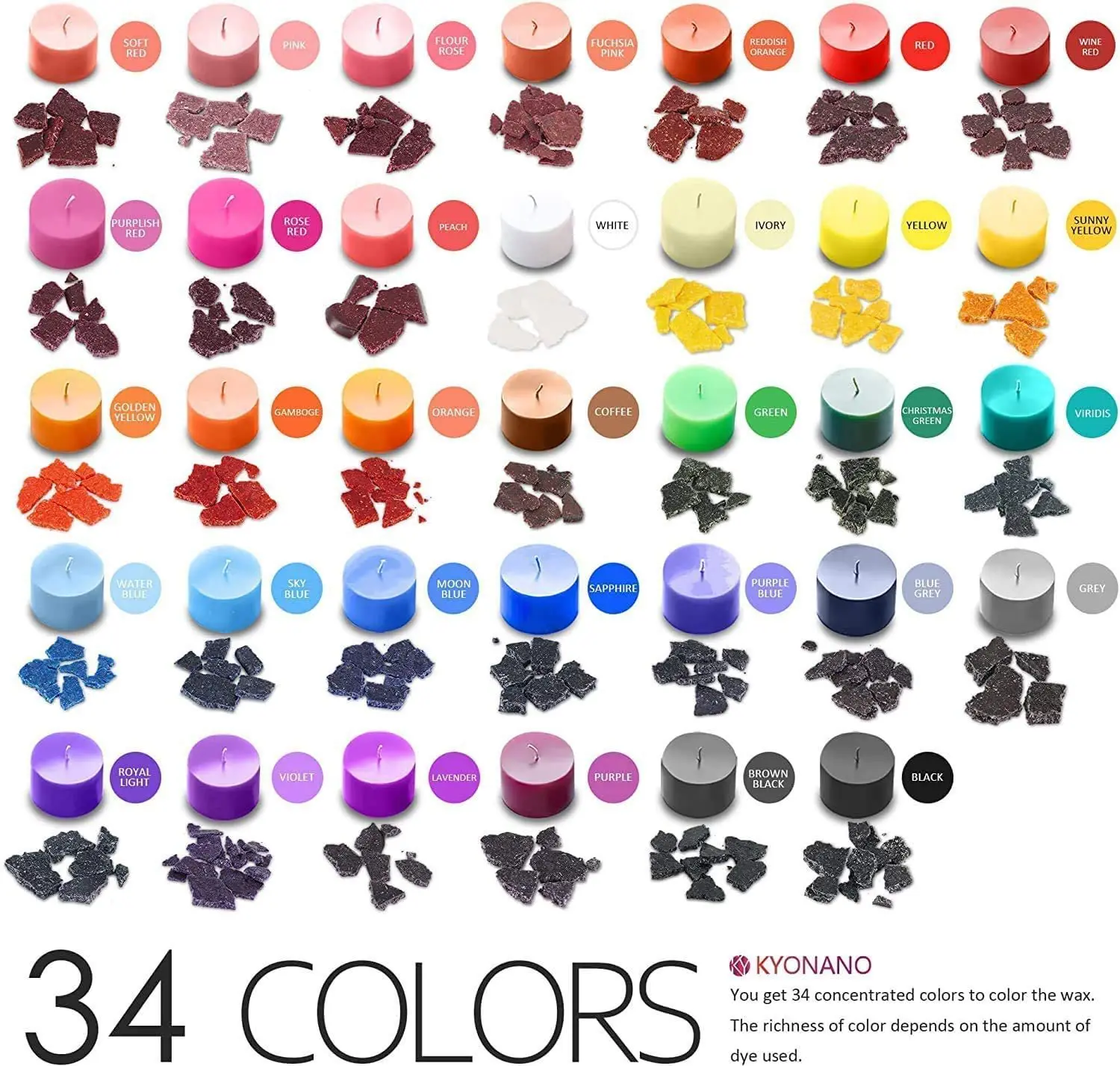 5g Pack 34colors Candle Dyes Colorful Wax Pigment Colorant Nontoxic