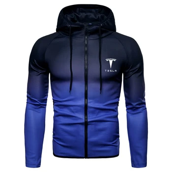 

Spring Autumn Zipper Jacket Hoodies tesla car Print logo Gradient clothes Fleece Long Sleeve Hoodie Men women Sweatshirts hoody