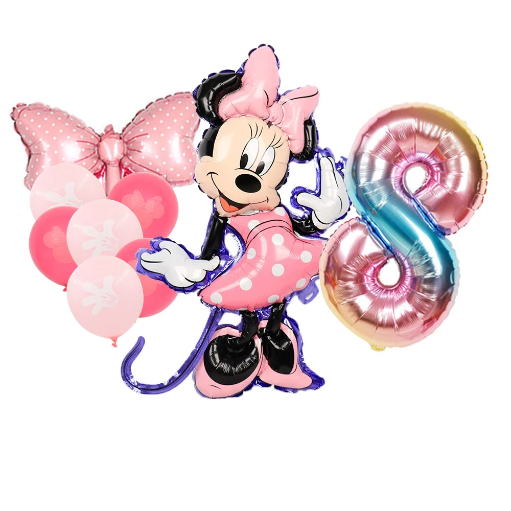 8pcs Minnie Balloons Minnie Mouse Birthday Party Decor Cartoon Foil Balloon Baby Shower Birthday Party Decorations