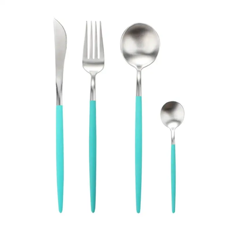 

1 Set of Stainless Steel Coffee Spoon Western Style Steak Fork Spoon Set (Green+Silver)