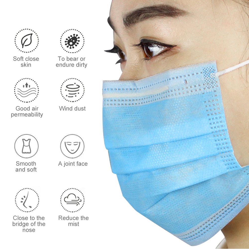 10 шт./лот, многоцелевая одноразовая маска для лица, синий хлопок, 3 фильтра, медицинские маски против пыли, хирургические маски для лица