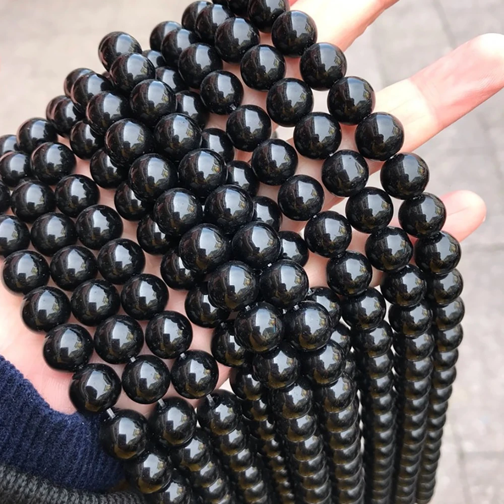 Loose Agate Beads Natural Black Agate 4mm 6mm 8mm 10mm 12mm Smooth Round Stone Loose Beads Jewelry Making DIY Bracelets Necklace Strand Woman