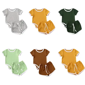 

Pudcoco Fast Shipping 0-24M Summer Baby Boy Girl Clothing Set Solid Short Sleeve Cotton Soft Romper Top Pant 2Pcs Casual Outfit