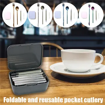 

Pocket-Sized Reusable Cutlery Set For On-The-Go Collapsible Detachable Stainless Steel Fork Spoon Straw Brush Kit Drop Shipping