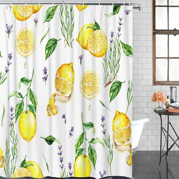 

Bathroom Curtain Fruit Yellow Watercolor Lemon Waterproof Fabric Shower Curtain Home Decoration Bathroom Shower Curtain