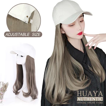

HUAYA One Piece High Temperature Fiber Wig Hat Adjustable Size Baseball Cap Long Straight Synthetic Daily Wearing Hat False Hair