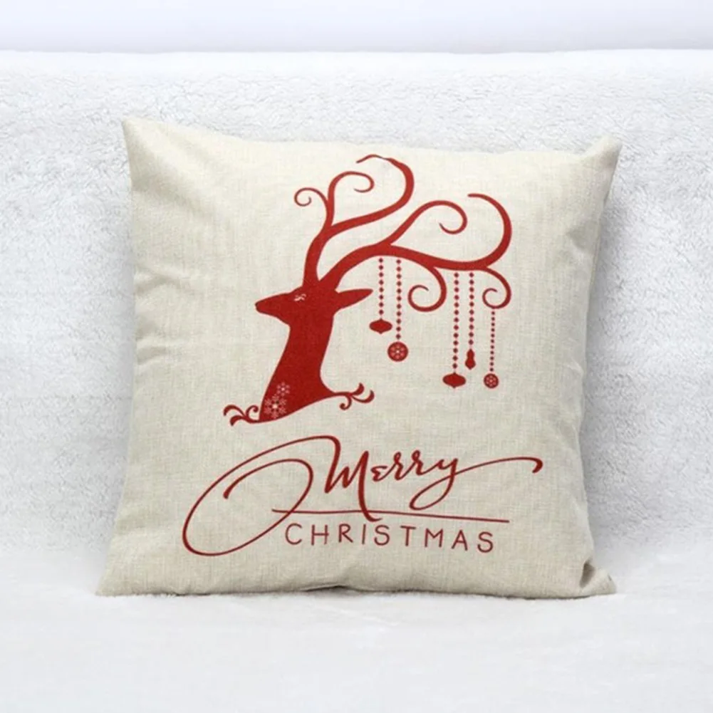 Vintage Christmas Series Deer Throw Pillow Case Linen Cotton Square Sofa Cushion Cover | Дом и сад