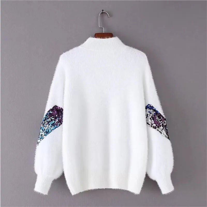 Женский свитер осень-зима модный полувысокий воротник мохер вышивка блёстки свитер для фейерверка