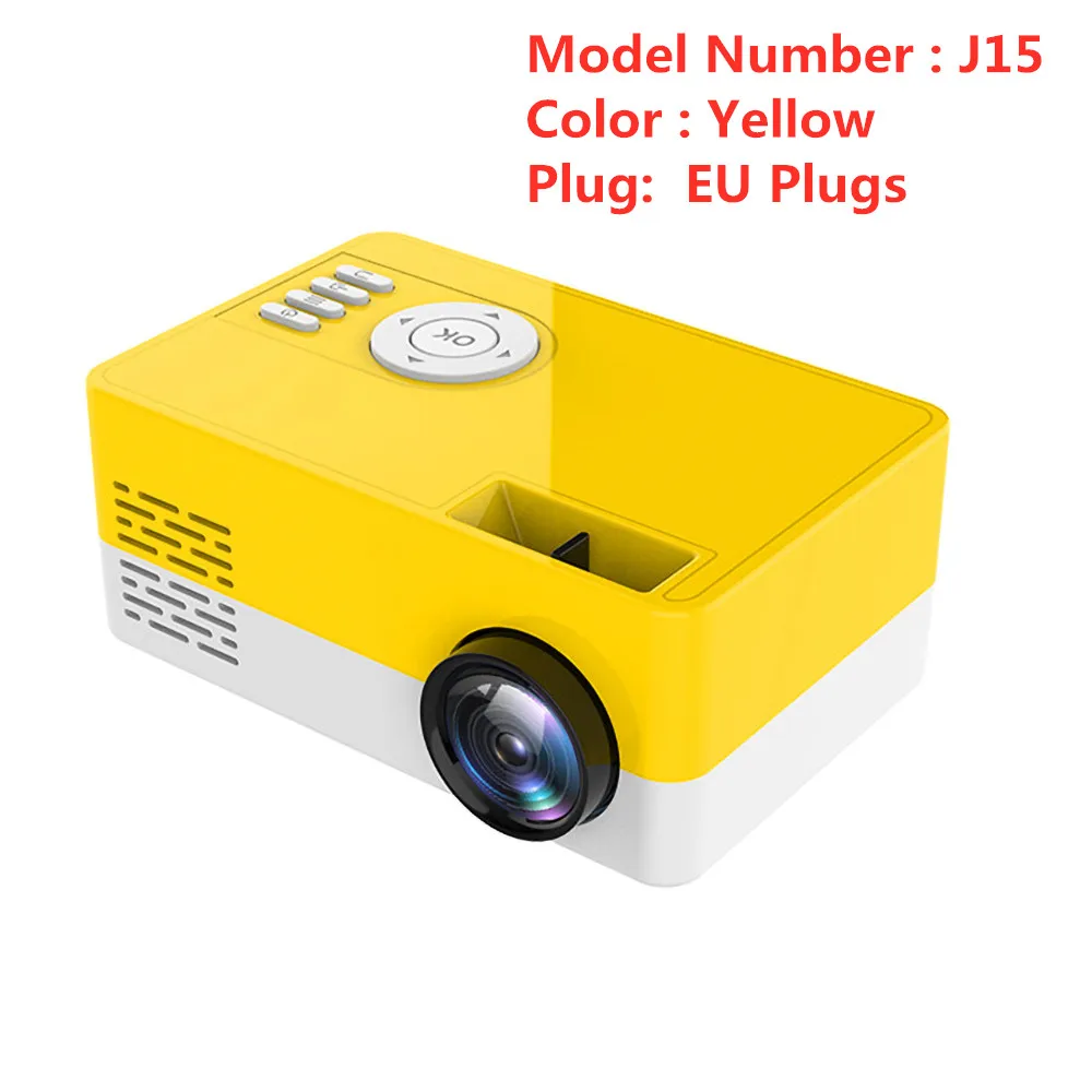 Портативный мини-проектор Kebidu J15 с поддержкой 1080P для AV, USB, SD, TF карт, USB, домашний мини-проектор, Детский Карманный проектор - Цвет: Yellow EU Plugs