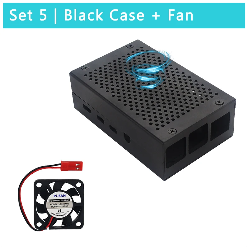 Raspberry Pi 4 Model B Aluminum Case Silver Black Box Metal Shell Optional Cooling Fan Heat Sinks for Raspberry Pi 4 - Цвет: Set 5