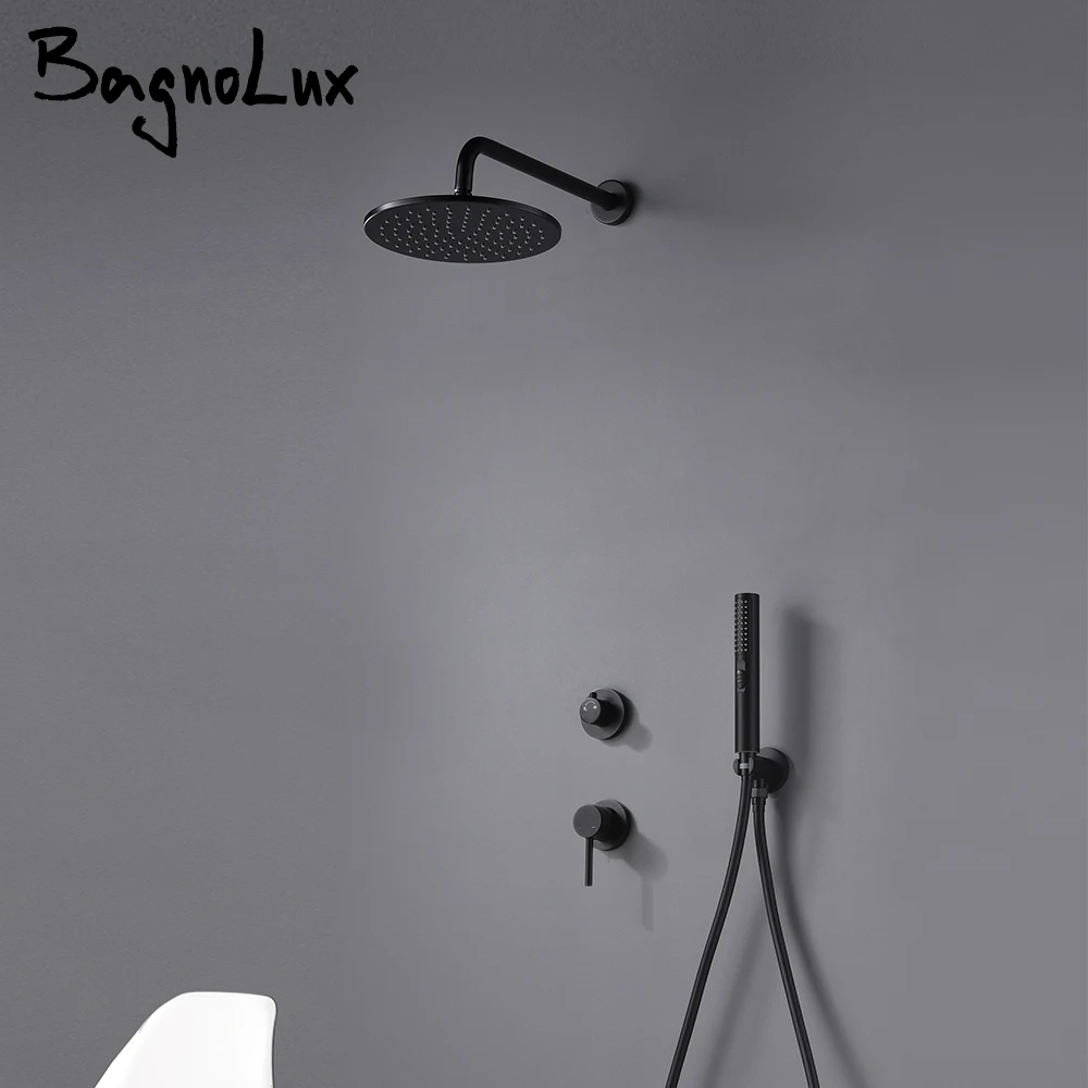 US $154.21 Black Brass Built Installation Rain Shower Head Hand Sprayer With Seat TwoFunction And Hot Cold Mixing Switch Bathroom Faucet
