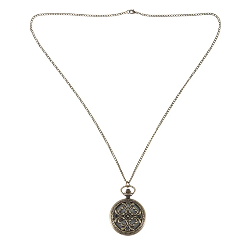 

Vintage Quartz Bronze Large Openwork Pattern Flip Pocket Watch Necklace Fashion Pendant