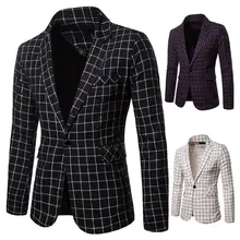 2019 Hot Sales Charm Men's Casual Fit Slim Suit One Button Business Coat Jacket Turn-down Collar Plaid Blouse 3 Color