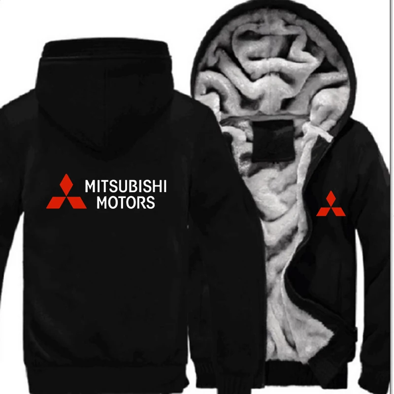 Зимние толстовки с капюшоном на молнии марка автомобиля Mitsubishi куртка мужская Пальто Повседневная утолщенная логотип модный принт Толстовка Харадзюку в стиле панк - Цвет: 2
