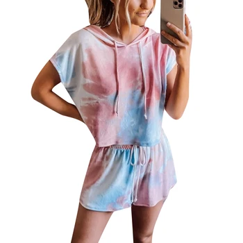 

2020 Summer Womens Tie Dye Printed Short Pajamas Set Short Sleeve Tops and Shorts Pj Set Loungewear Nightwear Sleepwear
