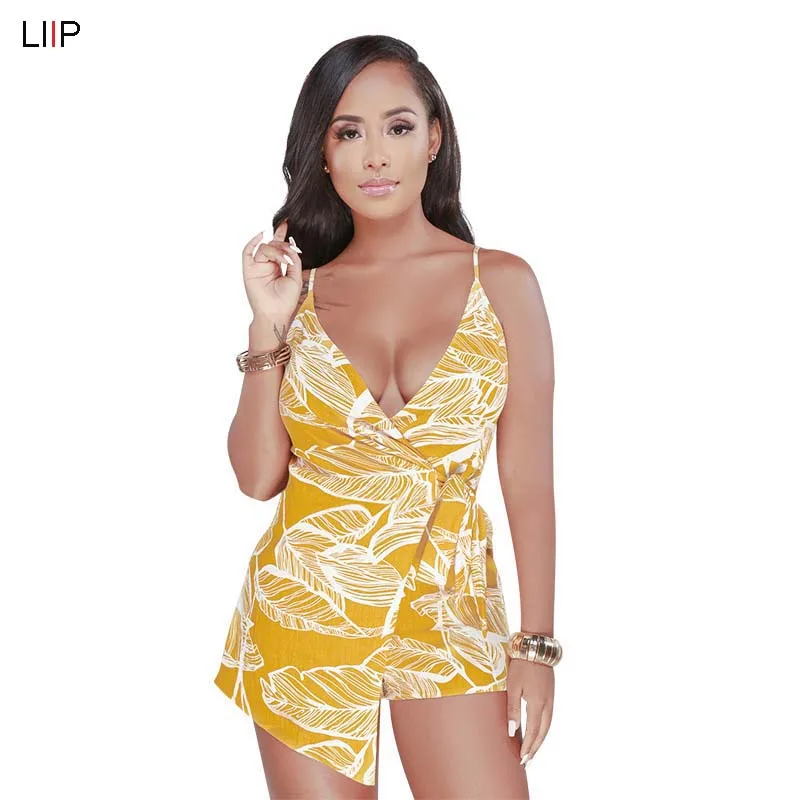 Лето размера плюс сексуальный спагетти ремень печати bodycon playsuit LIIP боди, комбинации женский комбинезон с треугольным вырезом overallsF5051