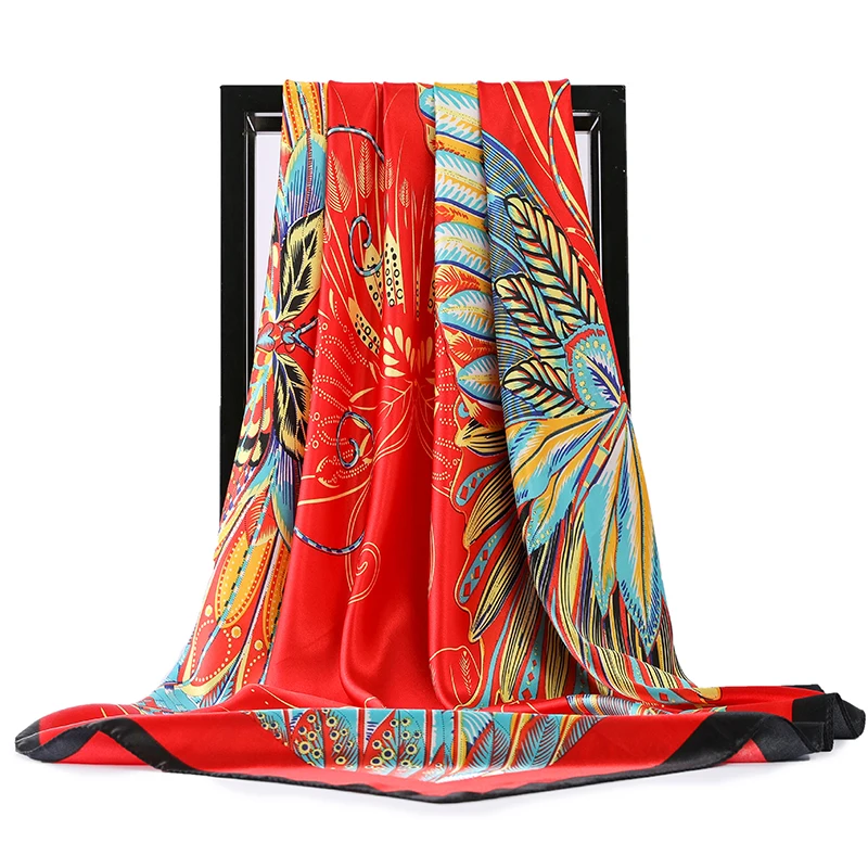 90*90cm Luxury Silk Satin Head Women Fashion Kerchief Print Hair Square Headband Neck Scarves bandanna floulard Ladies Dropship 3