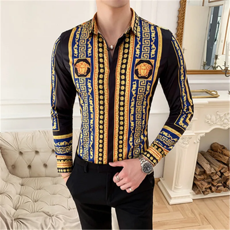 Luxury Print Men Shirt Long Sleeve Vintage Gold Baroque Designer Shirts Men Dress Streetwear Camisa Feminina 2020 Camicie Uomo Luxury Print Men Shirt Long Sleeve Vintage Gold Baroque Designer Shirts Men Dress Streetwear Camisa Feminina 2020 Camicie Uomo