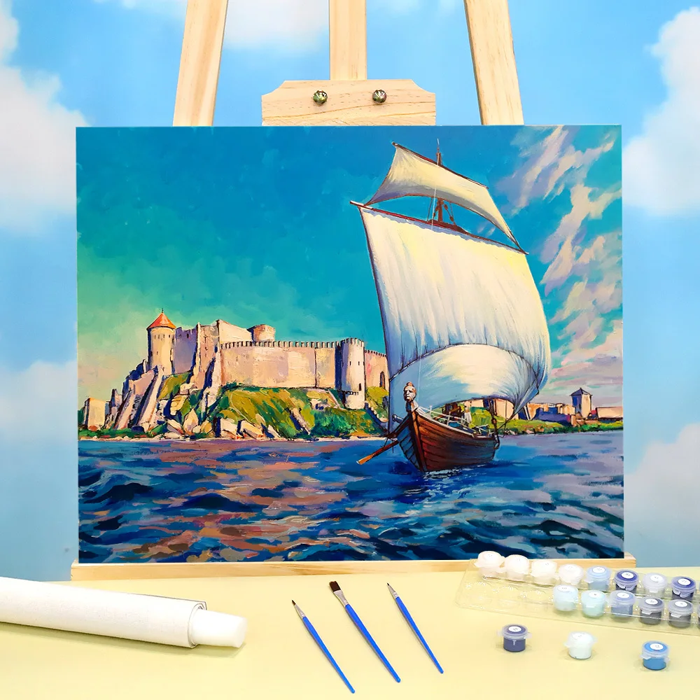 Landscape Cossack Ship DIY Painting By Numbers Kit Oil Paints 50*70