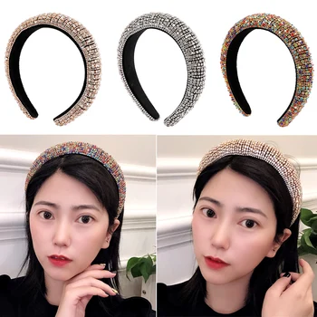

Vintage Women Headband Party Decor Bling Hoop Sparkly Rhinestone Ladies Birthday Gift Bejewelled Wide Hair Accessories Elastic