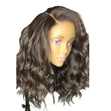 

Remy Human Hair Lace Front Wig Layered Haircut style Brazilian Hair Wavy Black Wig with Baby Hair Short Human Hair Lace Wigr