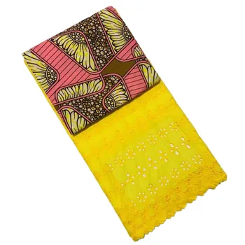 

Wholesale ! 3 Yards African Cotton Wax Dutch Wax Fabric + 2.5Yards Blue Embroidered Swiss Voile Lace Fabrics Flowers Design New