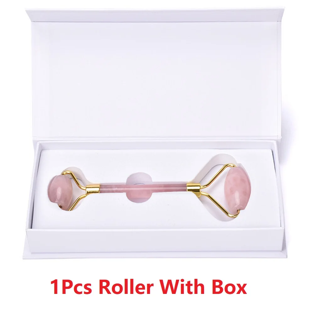 1Pcs Roller With Box Дропшиппинг натуральный розовый кварц ролик нефрит массаж лица роликовый лицевой уход за кожей лифтинг похудение инструмент лицо красота коробка набор - Цвет: 1Pcs Roller With Box