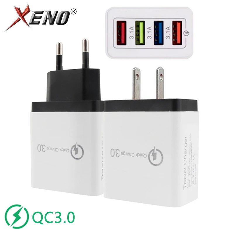 

US/EU plug 4 ports USB Mobile phone Charger 5V 3.1A Quick Charge 3.0 Fast Charging 5 Colors Universal Phone USB Charger Travel