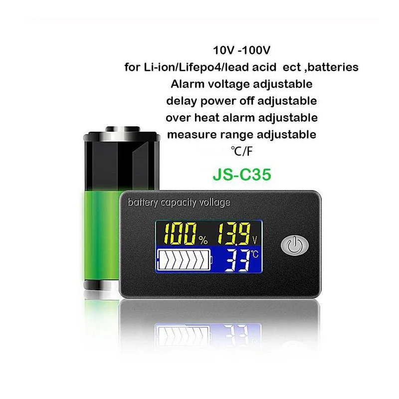 Литий-ионный Lifepo4 индикатор емкости свинцово-кислотной батареи 12 В 24 в 36 в 48 в 60 в 72 в 96 в цифровой дисплей сигнализация вольт измеритель температуры