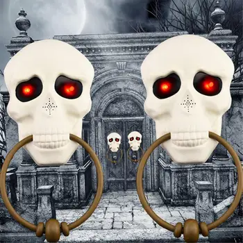 

1pc Halloween Doorbell Glow Vocal Horror Props Welcome Door Hang Taro Scary Plastic Skull Halloween Decoration