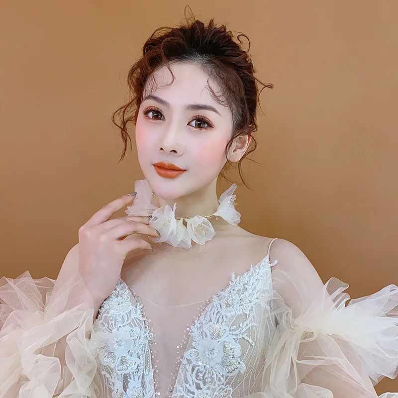 Beautiful Silk Yarn Flower dreamy Earrings Exterior Style headband Wedding hair accessories for bride