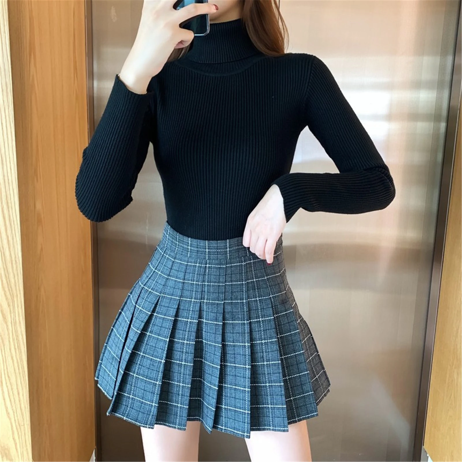 

Knitted Autumn Winter Tops Turtleneck Pullovers Casual Sweaters Women Shirt Long Sleeve Short Slim Sweater Girls