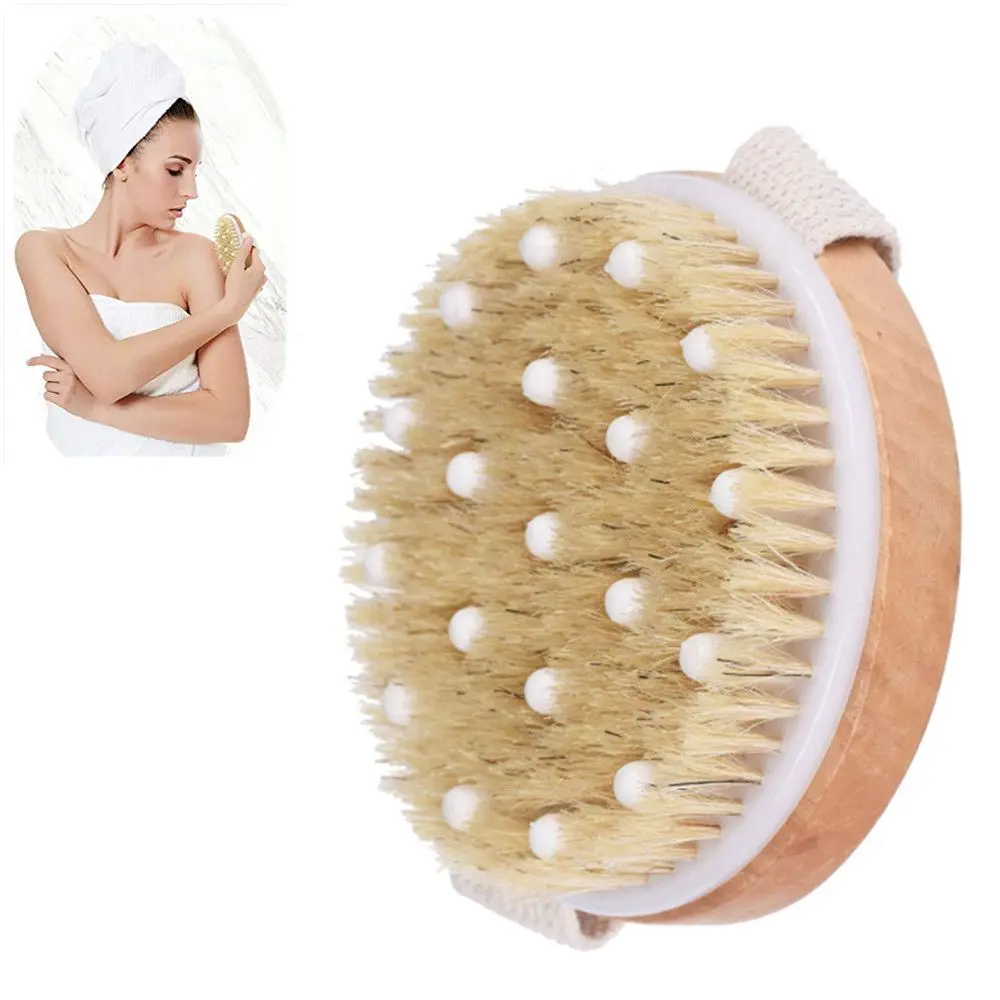 

Bath Shower Bristle Brushes Exfoliating Body Massage Brush with Band Back Scrubber Dry Skin Wooden Shower Body Bath Brush Tools