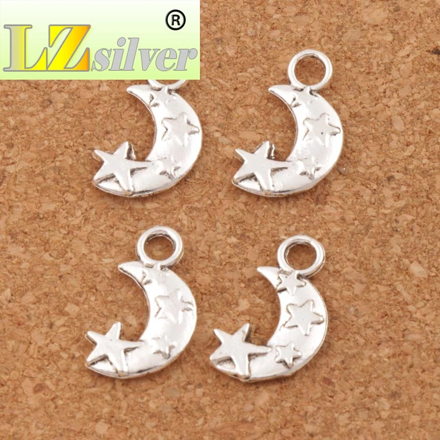 300pcs Zinc Alloy Moon and Star Spacer Charm Beads Pendants Alloy   Jewelry DIY L198 19.1x11mm