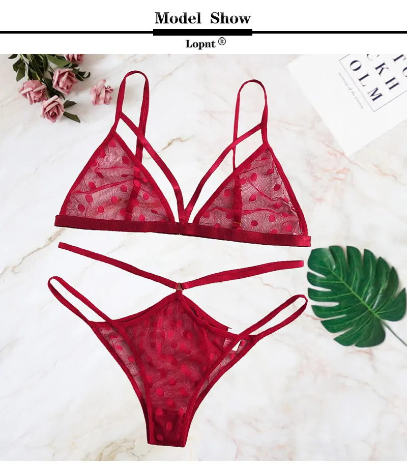 bra and panty LOPNT New Sexy lingerie Bras For Women Breathable Brassiere Polka Dot Mesh Bra Set Beautiful Lingerie Perspective Underwear ladies underwear sets