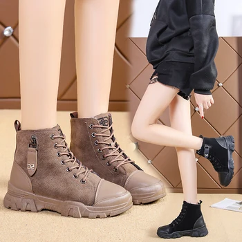 

2019 New Fashion Winter Boots Women Shoes Black Martin Boots Suede Leather Metal Decoration Ankle Boot Buckle Botas Mujer